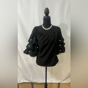 CeCe Black Blouse with Ruffle Sleeves